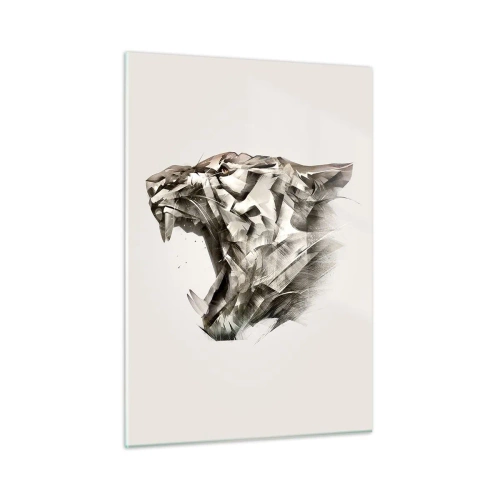 Glasbild - Bild auf glas - Geometrische Darstellung eines brüllenden Tigers auf hellem Hintergrund - 50x70cm - Du weißt schon wer das Sagen hat - Moderne Wanddekoration für Wohnzimmer und Schlafzimmer ARTTOR