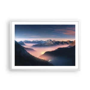 Poster in einem weißen Rahmen - Licht in den Tälern - 70x50 cm