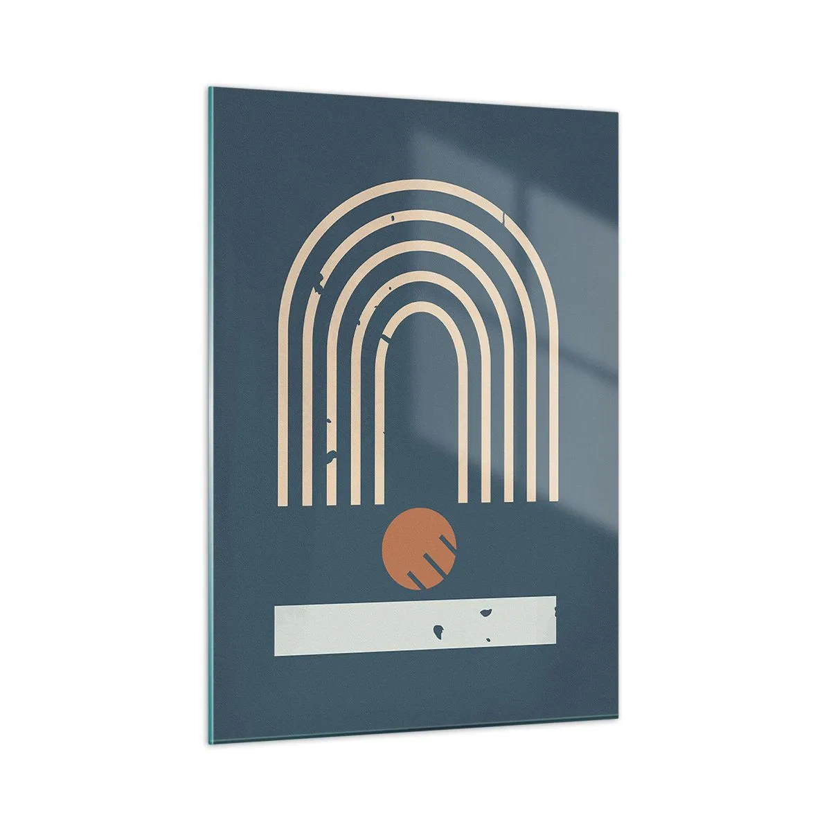 Glasbild - Bild auf glas - Geometrische Retro-Komposition auf dunklem Hintergrund - 50x70cm - Geometrie auf dem Granatapfel - Moderne Wanddekoration für Wohnzimmer und Schlafzimmer ARTTOR