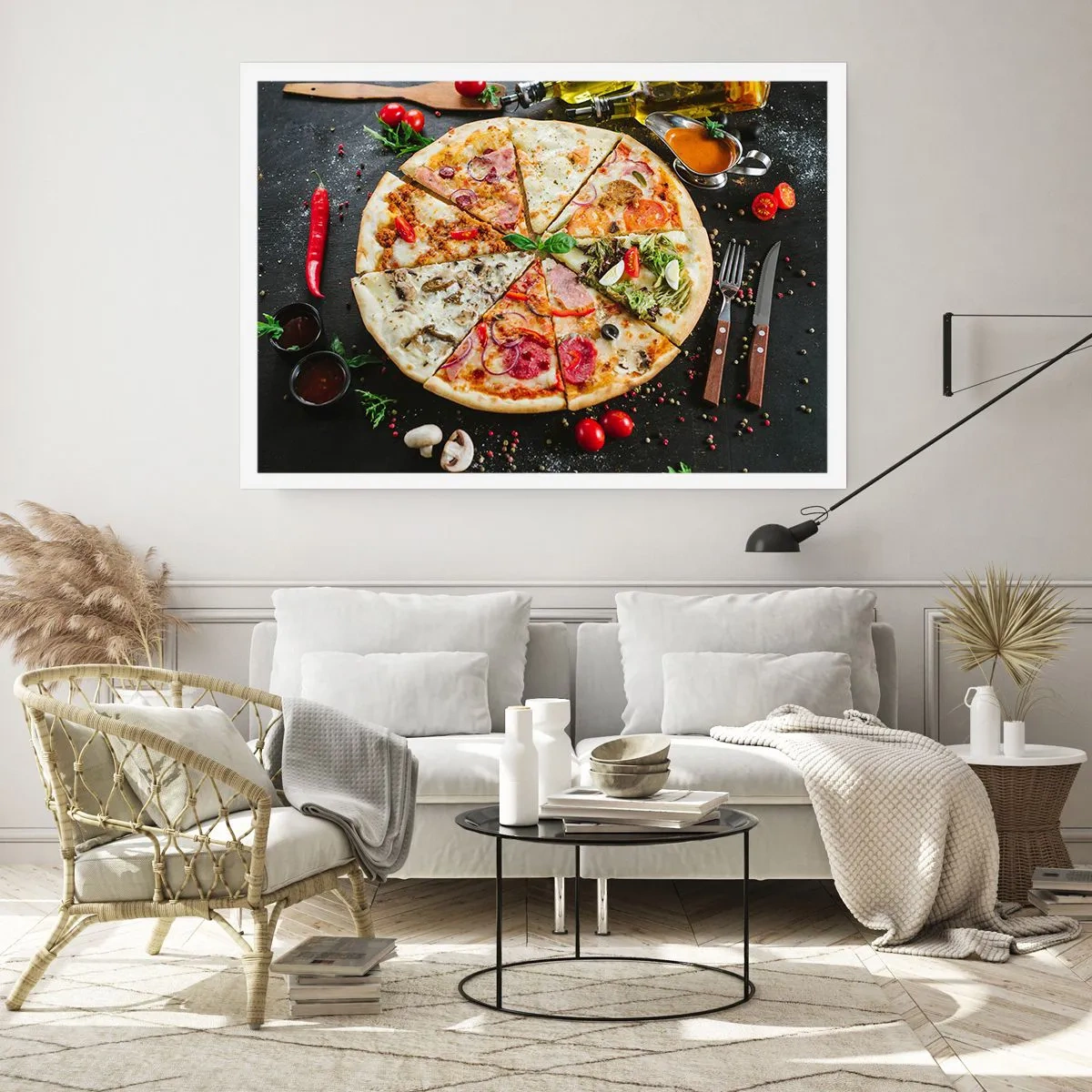 Poster - Pizza in verschiedenen Geschmacksrichtungen mit verschiedenen Belägen - 100x70cm - Eine Reihe von Geschmacksrichtungen - Moderne Wanddekoration für Wohnzimmer und Schlafzimmer ARTTOR