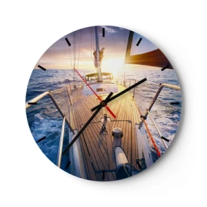 Wanduhr - Glasuhr - Laufen unter den Wellen - 40x40 cm