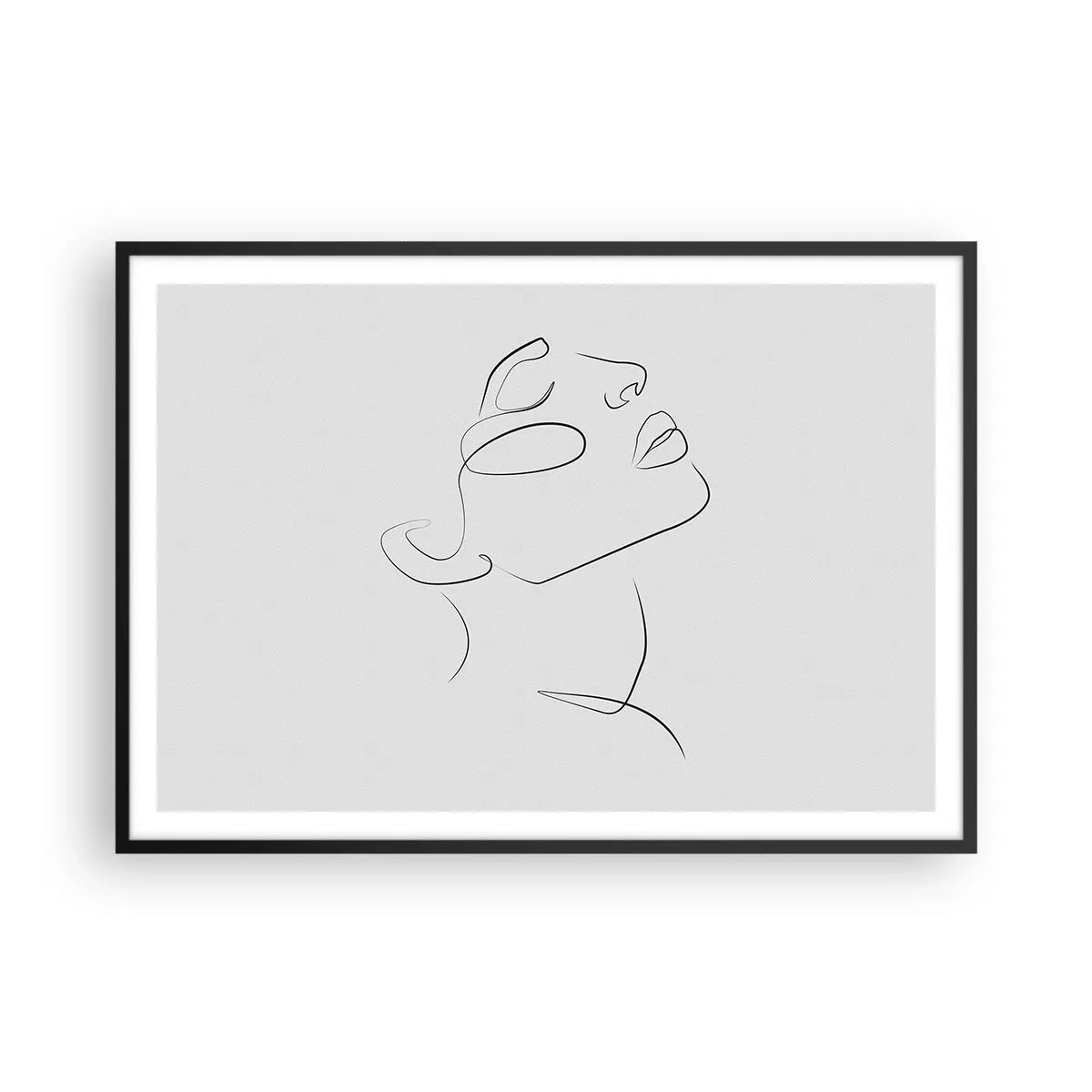 Poster in einem schwarzem Rahmen - Eine minimalistische Skizze des Gesichts einer Frau im Profil. - 100x70cm - Die Drehungen und Wendungen der Träume - Moderne Wanddekoration für Wohnzimmer und Schlafzimmer ARTTOR