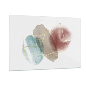 Glasbild - Bild auf glas - Abstrakte Aquarellspritzer und goldene Linien - 120x80cm - Korallen des Weltraums - Moderne Wanddekoration für Wohnzimmer und Schlafzimmer ARTTOR