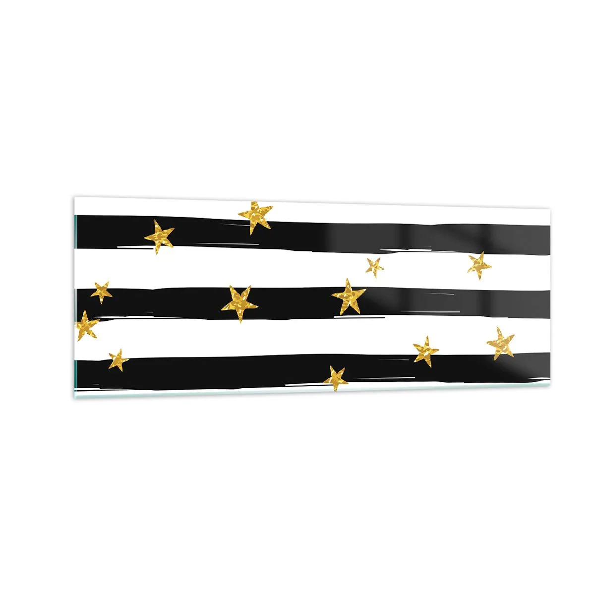 Glasbild - Bild auf glas - Schwarz-weiße Streifen mit goldenen Sternen - 140x50cm - Wir wurden alle unter einem glücklichen Stern geboren - Moderne Wanddekoration für Wohnzimmer und Schlafzimmer ARTTOR