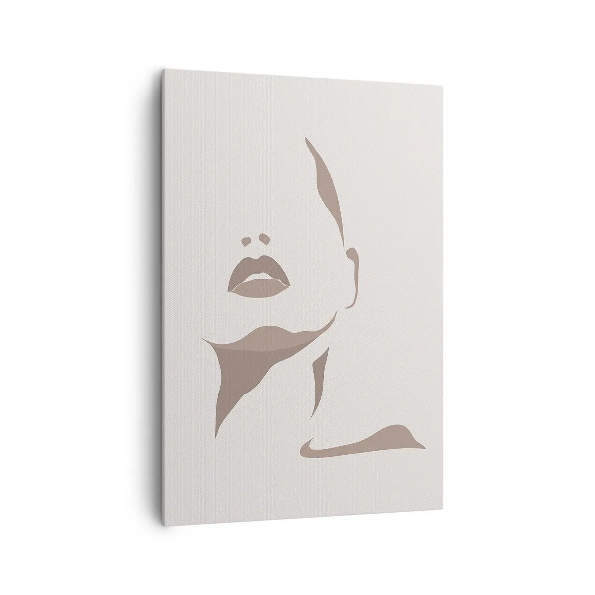 Bild auf Leinwand - Leinwandbild - Minimalistische Kontur eines Frauengesichts in zarten Beigetönen - 70x100cm - Aus Licht und Schatten - Moderne Wanddekoration für Wohnzimmer und Schlafzimmer ARTTOR