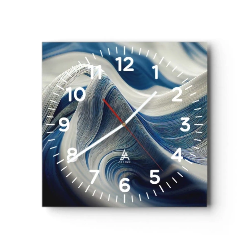 Wanduhr - Glasuhr - Fließfähigkeit von Blau und Weiß - 40x40 cm
