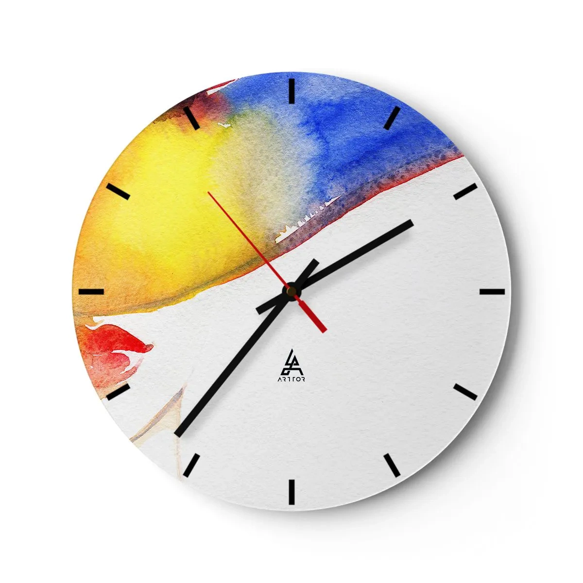 Wanduhr - Glasuhr - Abstraktes Porträt mit Aquarellspritzern - 30x30cm - Bildnis einer Dame - Moderne Wanddekoration für Wohnzimmer, Küche und Schlafzimmer ARTTOR