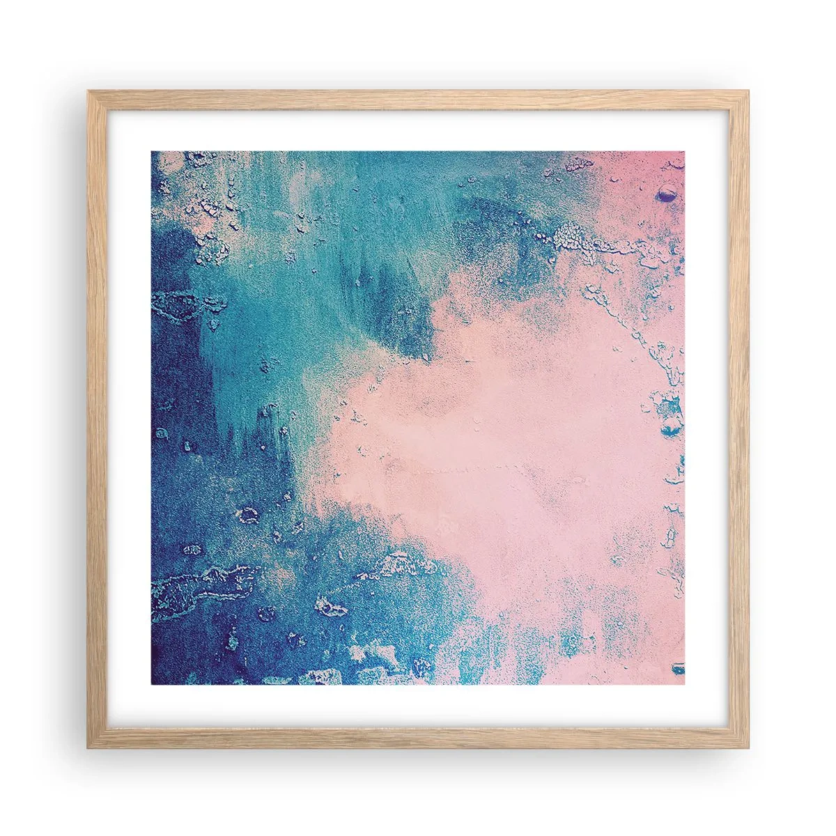 Poster in einem Rahmen aus heller Eiche - Himmelsblaue Umarmungen - 50x50 cm