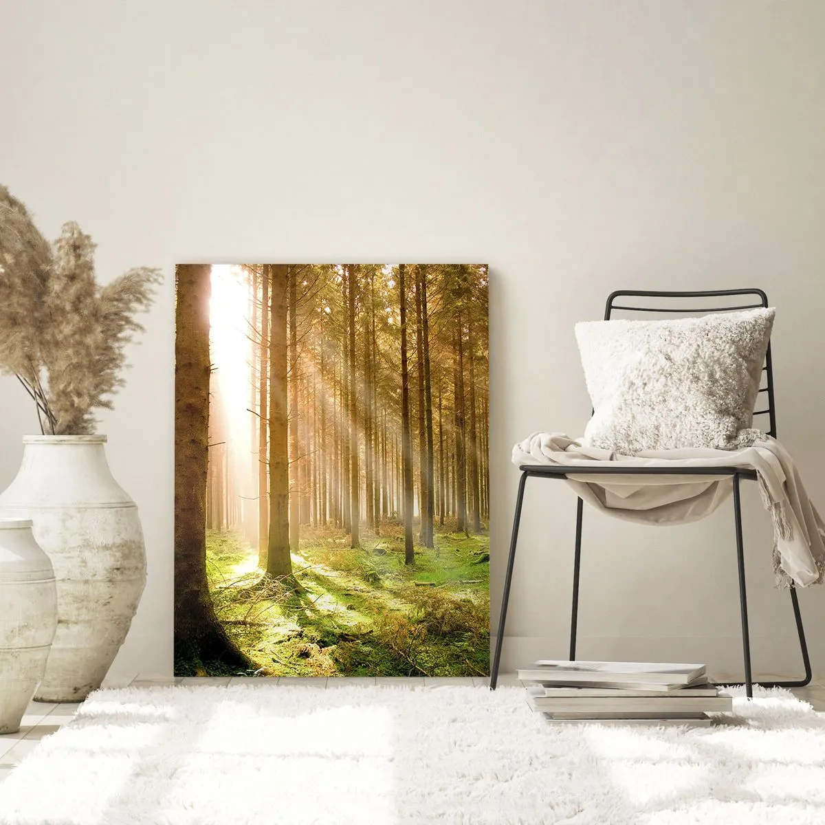 Glasbild - Bild auf glas - Sonnenstrahlen dringen durch die Bäume im Wald - 50x70cm - Die Elfen werden bald erscheinen - Moderne Wanddekoration für Wohnzimmer und Schlafzimmer ARTTOR