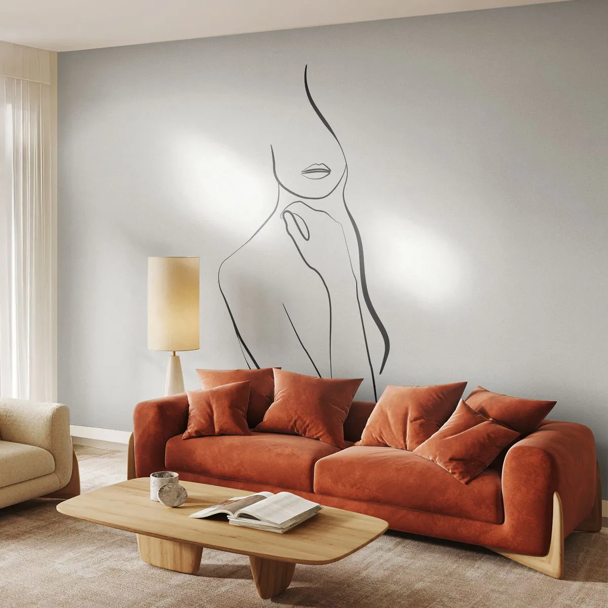 Fototapete Premium Sand - Der Umriss einer weiblichen Silhouette im minimalistischen Stil - 100x70cm - Eine Welle der Melancholie - Moderne Wanddekoration für Wohnzimmer und Schlafzimmer ARTTOR