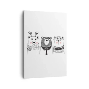 Bild auf Leinwand - Leinwandbild - Drei lustige Bären im minimalistischen Stil - 50x70cm - Teddybär, Teddybär und Bär - Moderne Wanddekoration für Wohnzimmer und Schlafzimmer ARTTOR
