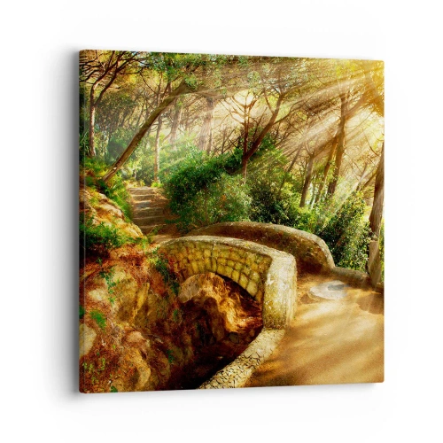 Bild auf Leinwand - Leinwandbild - Direkt von der Brücke in den Märchenwald - 40x40 cm