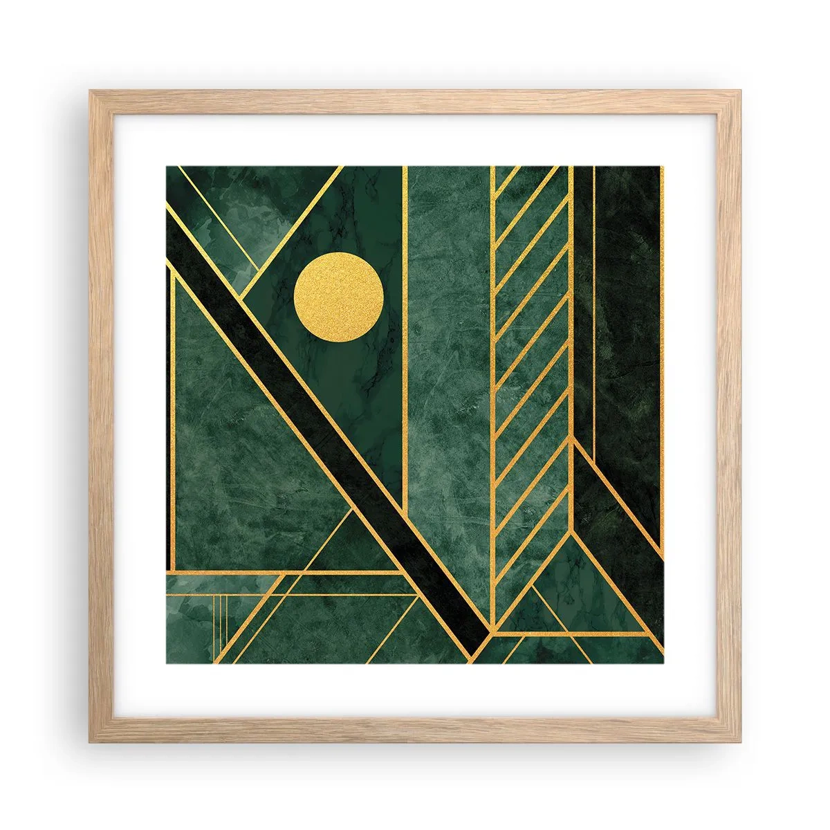 Poster in einem Rahmen aus heller Eiche - Dynamik von Gold und Azurblau - 40x40 cm