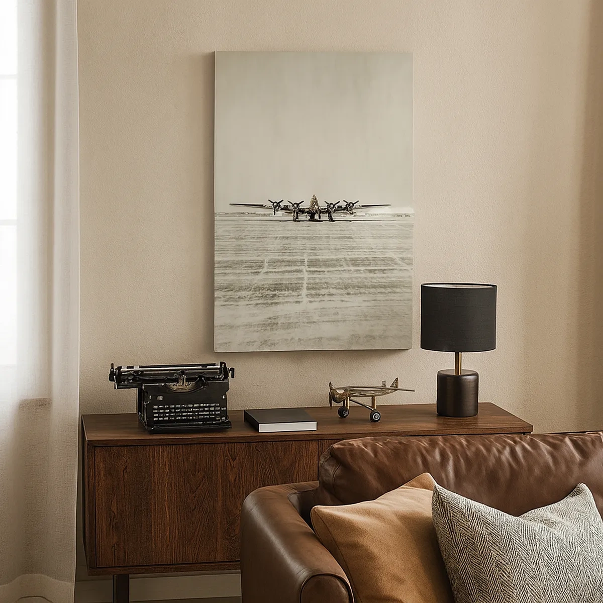 Bild auf Leinwand - Leinwandbild - Historisches Flugzeug auf dem Flughafen in Sepia - 50x70cm - Wie immer bereit - Moderne Wanddekoration für Wohnzimmer und Schlafzimmer ARTTOR