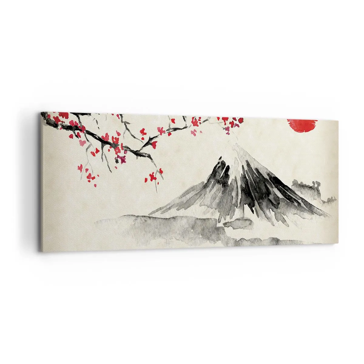 Bild auf Leinwand - Leinwandbild - Eine malerische Landschaft mit einem Berg, Kirschblüten und Sonnenschein - 120x50cm - Liebe Japan - Moderne Wanddekoration für Wohnzimmer und Schlafzimmer ARTTOR