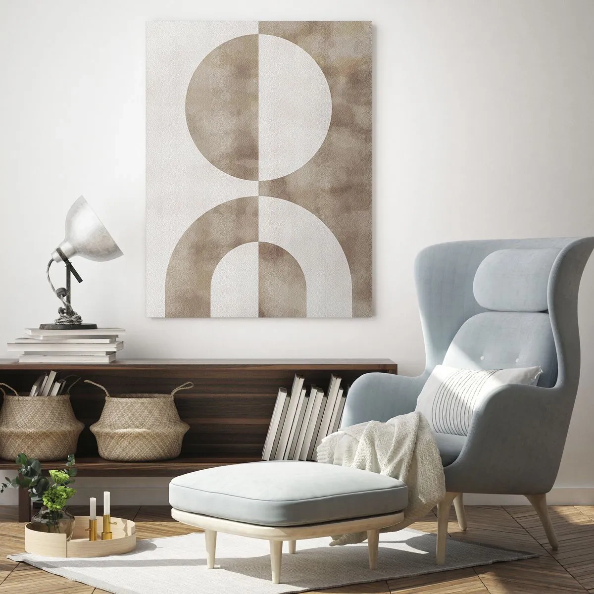 Glasbild - Bild auf glas - Ein abstraktes Gemälde in Beigetönen mit geometrischen Formen und Symmetrie. - 70x100cm - Ähnlichkeiten und Unterschiede - Moderne Wanddekoration für Wohnzimmer und Schlafzimmer ARTTOR