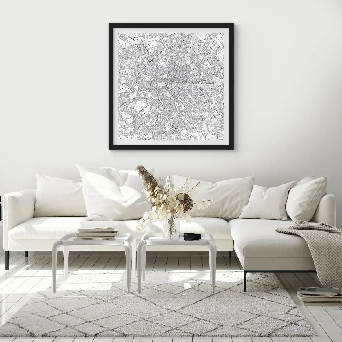 Poster in einem schwarzem Rahmen - Karte des Labyrinths von London - 50x50 cm