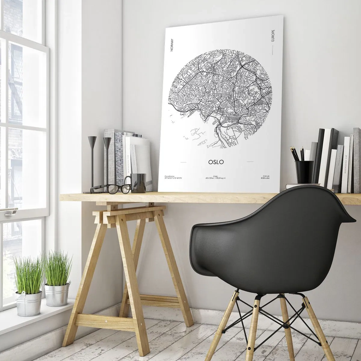 Glasbild - Bild auf glas - Eine Karte von Oslo im minimalistischen Schwarz-Weiß-Stil. - 80x120cm - Anatomie von Oslo - Moderne Wanddekoration für Wohnzimmer und Schlafzimmer ARTTOR