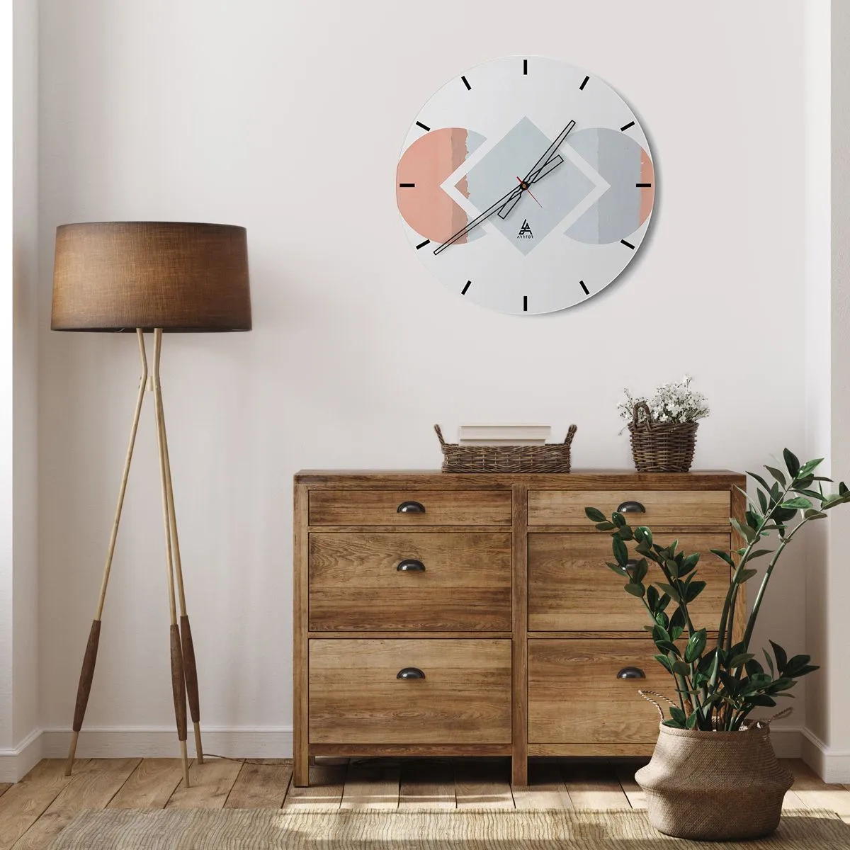 Wanduhr - Glasuhr - Geometrische Komposition in Pastellfarben - 30x30cm - Die Situation ist klar - Moderne Wanddekoration für Wohnzimmer, Küche und Schlafzimmer ARTTOR
