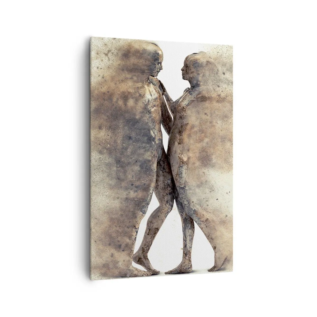 Bild auf Leinwand - Leinwandbild - Ein abstraktes Silhouettenduo in Sandtönen - 80x120cm - Sie erhoben sich aus dem Staub, um zu lieben - Moderne Wanddekoration für Wohnzimmer und Schlafzimmer ARTTOR
