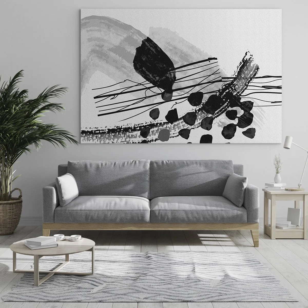 Glasbild - Bild auf glas - Schwarz-Weiß-Abstraktion mit organischen Formen und Linien - 70x50cm - Organische Schwarz-Weiß-Abstraktion - Moderne Wanddekoration für Wohnzimmer und Schlafzimmer ARTTOR