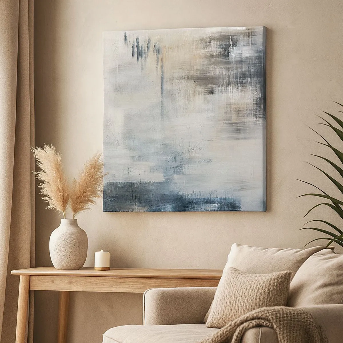 Bild auf Leinwand - Leinwandbild - Hinter dem blauen Vorhang - 30x30 cm