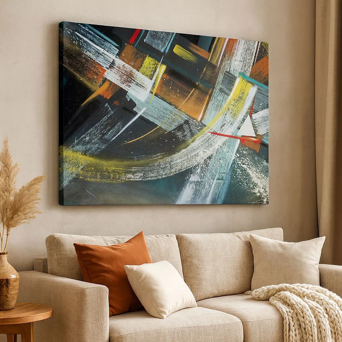 Bild auf Leinwand - Leinwandbild - Bunte abstrakte Pinselstriche - 70x50cm - Energie der Bewegung - Moderne Wanddekoration für Wohnzimmer und Schlafzimmer ARTTOR