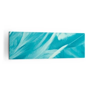 Bild auf Leinwand - Leinwandbild - Zarte türkisfarbene Federn in Nahaufnahme - 160x50cm - In Pulver ertrinken - Moderne Wanddekoration für Wohnzimmer und Schlafzimmer ARTTOR