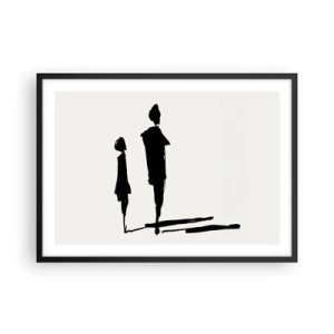 Poster in einem schwarzem Rahmen - Silhouetten von zwei Menschen in Schwarz auf hellem Hintergrund - 70x50cm - Mit Sicherheit zusammen? - Moderne Wanddekoration für Wohnzimmer und Schlafzimmer ARTTOR