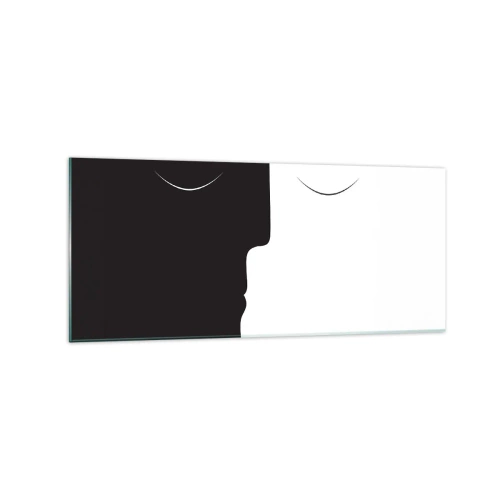 Glasbild - Bild auf glas - Eine minimalistische Silhouette zweier Gesichter in Kontrastfarben. - 120x50cm - Einheit der Gegensätze - Moderne Wanddekoration für Wohnzimmer und Schlafzimmer ARTTOR