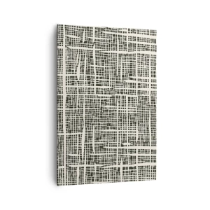 Bild auf Leinwand - Leinwandbild - Ein geometrisches Muster, das einem Gitter auf hellem Hintergrund ähnelt - 70x100cm - Gewebte Komposition - Moderne Wanddekoration für Wohnzimmer und Schlafzimmer ARTTOR