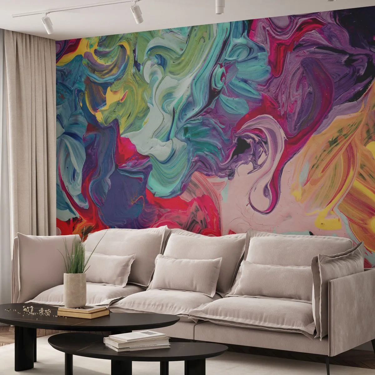 Fototapete Premium Sand - Bunte Abstraktion in dynamischen Pinselstrichen - 100x70cm - Die Geburt der Farben - Moderne Wanddekoration für Wohnzimmer und Schlafzimmer ARTTOR