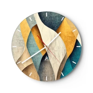 Wanduhr - Glasuhr - Geometrische Wellen in Gold, Marineblau, Türkis und Beige - 30x30cm - Rhythmus und Welle - Moderne Wanddekoration für Wohnzimmer, Küche und Schlafzimmer ARTTOR