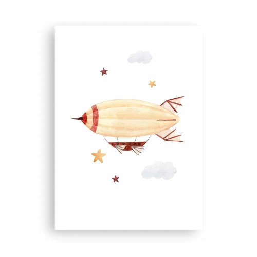 Poster - Ein Aquarell-Luftschiff, das zwischen Sternen und Wolken schwebt. - 50x70cm - Luftschiff - Moderne Wanddekoration für Wohnzimmer und Schlafzimmer ARTTOR