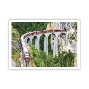Poster - Ein Zug auf einem malerischen Viadukt in einer Berglandschaft - 100x70cm - Eisenbahn für Bergblick - Moderne Wanddekoration für Wohnzimmer und Schlafzimmer ARTTOR