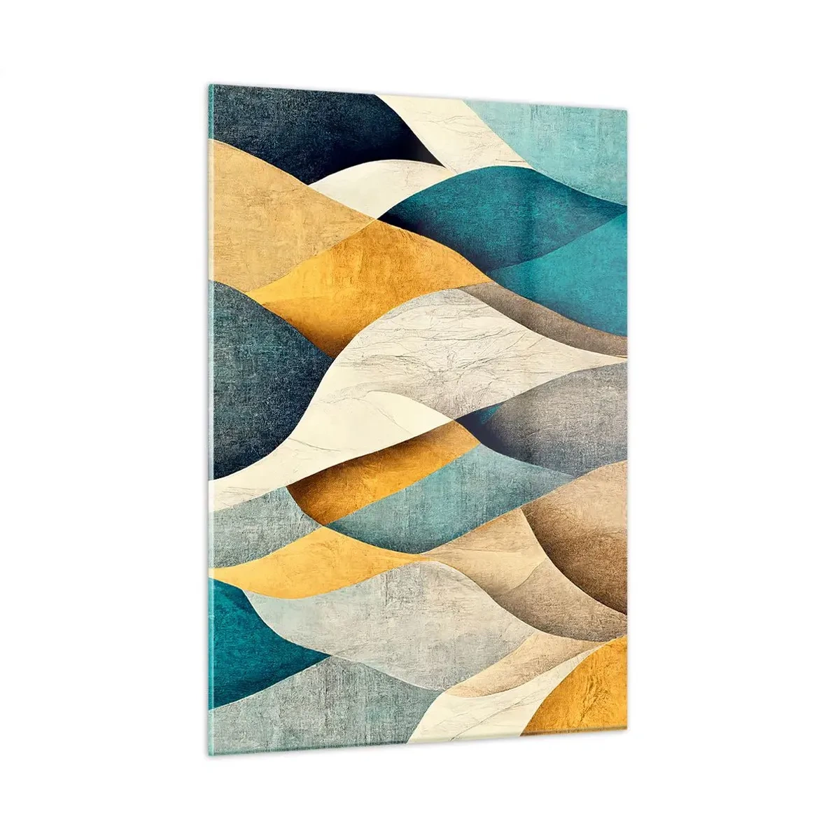 Glasbild - Bild auf glas - Abstrakte Formen in Gelb- und Blautönen - 50x70cm - Rhythmus und Welle - Moderne Wanddekoration für Wohnzimmer und Schlafzimmer ARTTOR