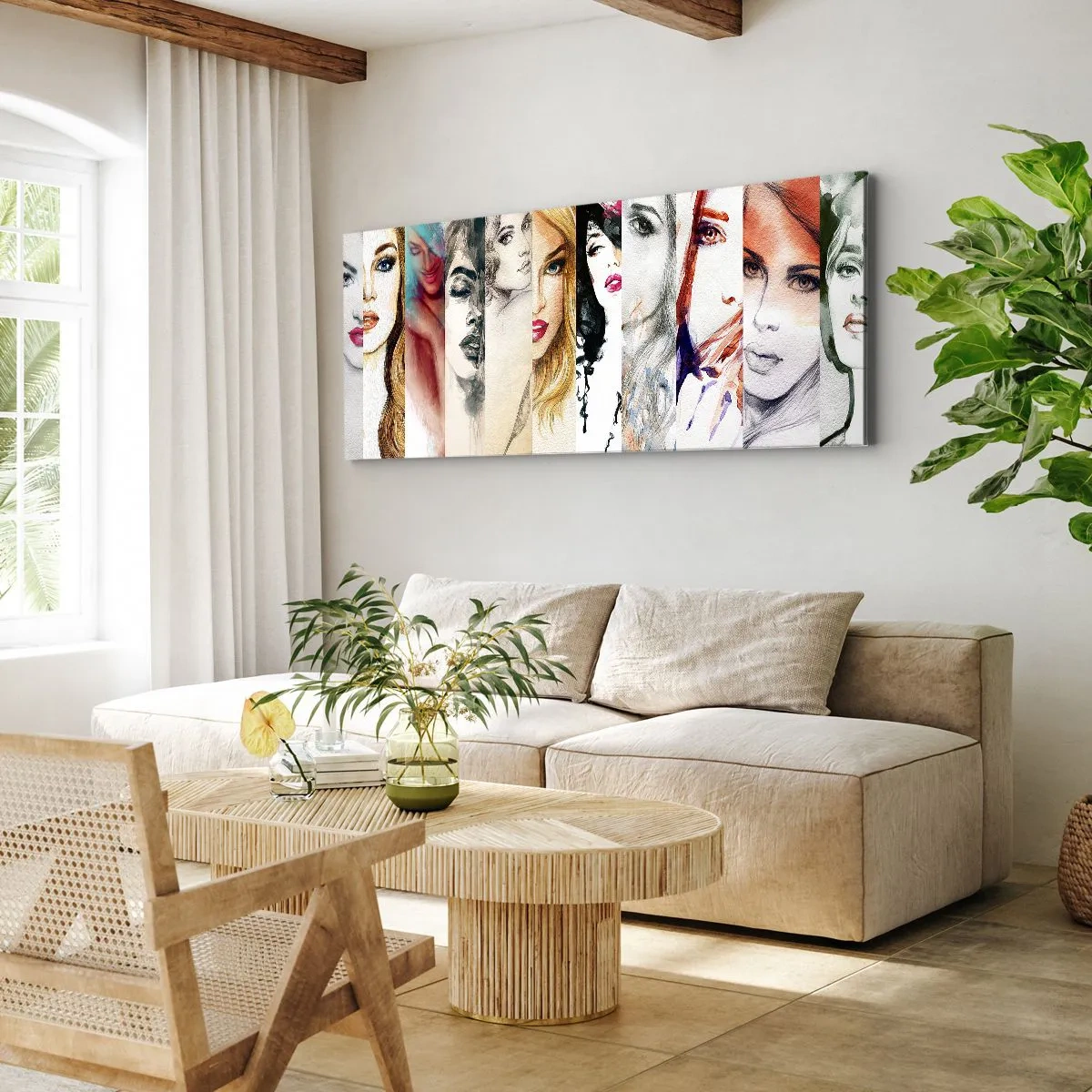 Bild auf Leinwand - Leinwandbild - Eine Sammlung von Frauenporträts in verschiedenen künstlerischen Stilen. - 160x50cm - Und es ist immer DU - Moderne Wanddekoration für Wohnzimmer und Schlafzimmer ARTTOR