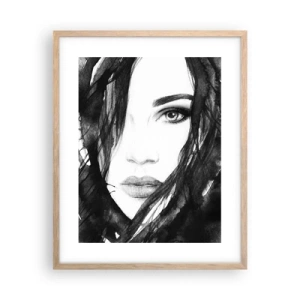 Poster in einem Rahmen aus heller Eiche - Porträt einer Dame in Schwarzweiß - 40x50 cm