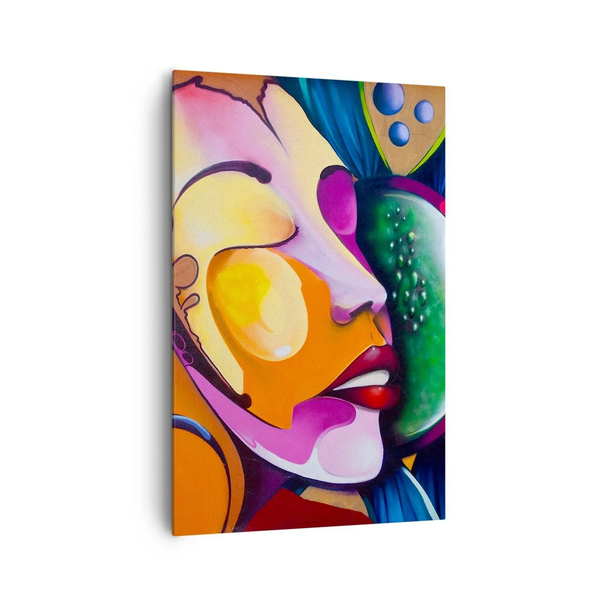 Bild auf Leinwand - Leinwandbild - Eine farbenfrohe Abstraktion mit einem Gesichtsmotiv in einer dynamischen Komposition - 80x120cm - Mit Farbe berühren - Moderne Wanddekoration für Wohnzimmer und Schlafzimmer ARTTOR
