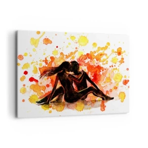 Bild auf Leinwand - Leinwandbild - Ein romantisches Aquarell von zwei Menschen in warmen Farben. - 100x70cm - Und es war Licht - Moderne Wanddekoration für Wohnzimmer und Schlafzimmer ARTTOR