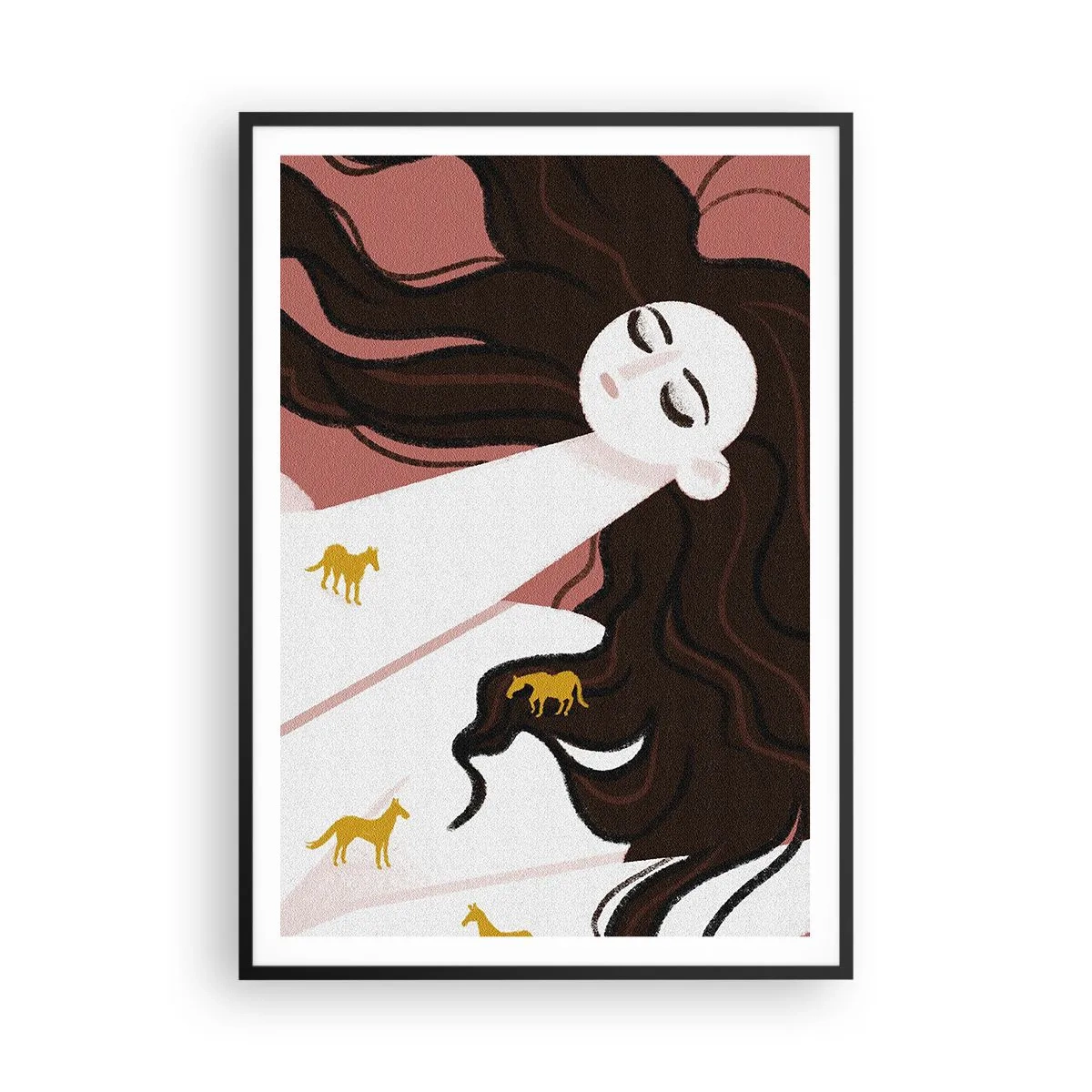 Poster in einem schwarzem Rahmen - Traum von einem goldenen Pferd - 70x100 cm
