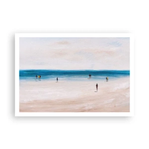 Poster - Ein Strand mit Menschen vor der Kulisse eines ruhigen Meeres - 100x70cm - Natürliches Bedürfnis - Moderne Wanddekoration für Wohnzimmer und Schlafzimmer ARTTOR