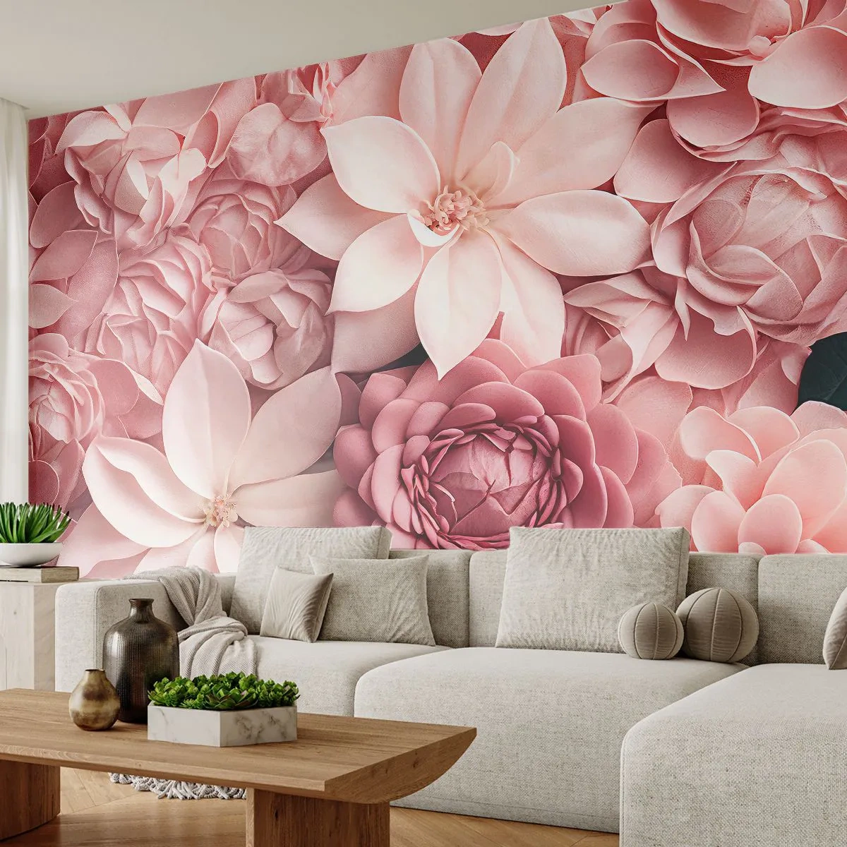 Maßgeschneiderte Fototapete Premium Sand - In rosa Blütenblättern - Blumen, Pastell, Hell