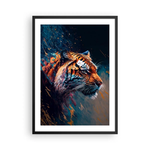 Poster in einem schwarzem Rahmen - Ein dynamisches Porträt eines Tigers im künstlerischen Stil - 50x70cm - Wilde Schönheit - Moderne Wanddekoration für Wohnzimmer und Schlafzimmer ARTTOR