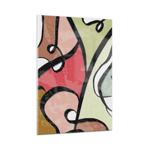 Glasbild - Bild auf glas - Bunte Abstraktion mit schwarzen Linien - 50x70cm - Pirouetten unter Farben - Moderne Wanddekoration für Wohnzimmer und Schlafzimmer ARTTOR