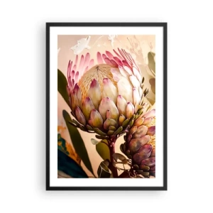 Poster in einem schwarzem Rahmen - Nahaufnahme einer Protea-Blume in warmen Farben - 50x70cm - Zärtlich umarmt - Moderne Wanddekoration für Wohnzimmer und Schlafzimmer ARTTOR