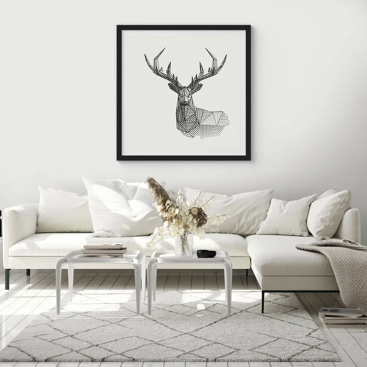 Poster in einem schwarzem Rahmen - Ein Hirsch im kubistischen Stil - 60x60 cm