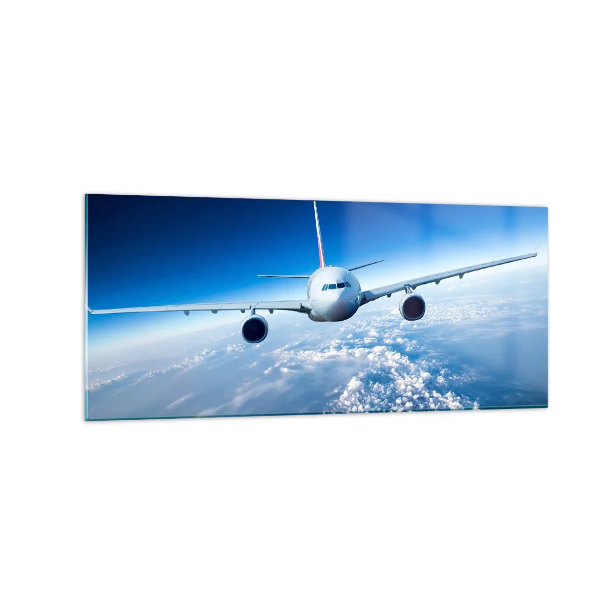 Glasbild - Bild auf glas - Ein Flugzeug fliegt über den Wolken vor blauem Himmel - 120x50cm - Ich fliege, weil ich es kann - Moderne Wanddekoration für Wohnzimmer und Schlafzimmer ARTTOR