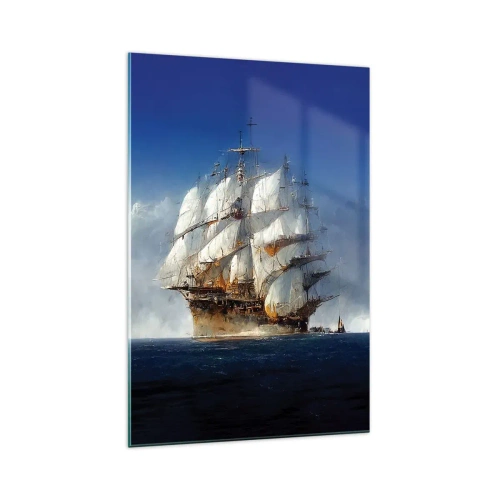 Glasbild - Bild auf glas - Ein Segelschiff auf offener See unter blauem Himmel - 70x100cm - Der große Ruhm! - Moderne Wanddekoration für Wohnzimmer und Schlafzimmer ARTTOR