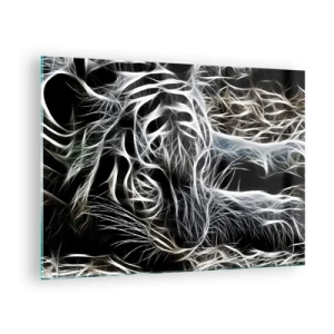 Glasbild - Bild auf glas - Abstrakter Tiger in leuchtenden Linien auf schwarzem Hintergrund - 70x50cm - Eine Studie über die Leichtigkeit der Katze - Moderne Wanddekoration für Wohnzimmer und Schlafzimmer ARTTOR